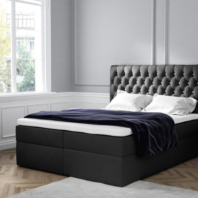 Elegantes gepolstertes Einzelbett Mandy mit Aufbewahrung schwarz 120 x 200 + Gratis-Topper