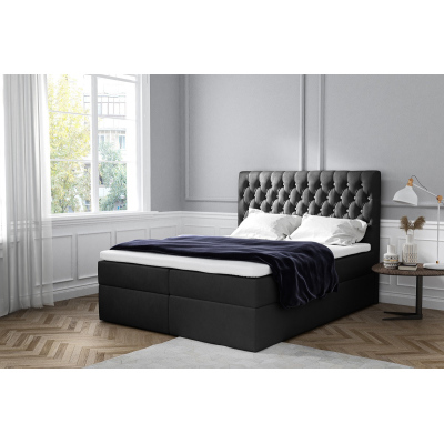 Elegantes gepolstertes Einzelbett Mandy mit Aufbewahrung schwarz 120 x 200 + Gratis-Topper