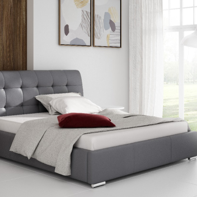 Modernes Doppelbett Evelyn mit Stauraum aus grauem Öko-Leder 140 x 200