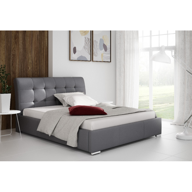 Modernes Doppelbett Evelyn mit Stauraum aus grauem Öko-Leder 140 x 200