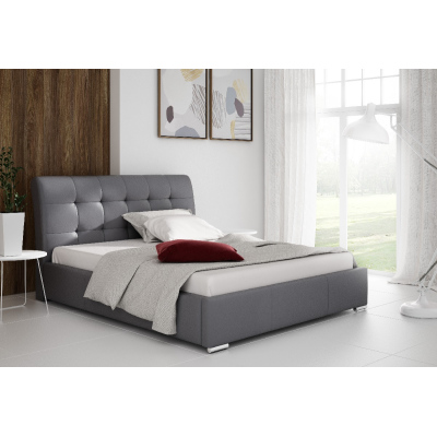 Modernes Doppelbett Evelyn mit Stauraum aus grauem Öko-Leder 140 x 200