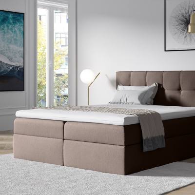 RECIVIO Stilvolles Ehebett mit Stauraum braun 180 + FREE TOPPER