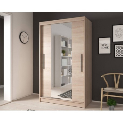 Moderner Kleiderschrank Zorea 01 120 cm, Korpus Sonoma-Eiche, Sonoma-Eiche + Spiegel