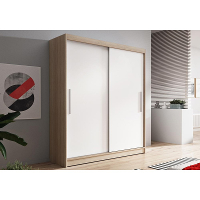 Kleiderschrank Vala 150 cm, Korpus Eiche sonoma, weiße Türen