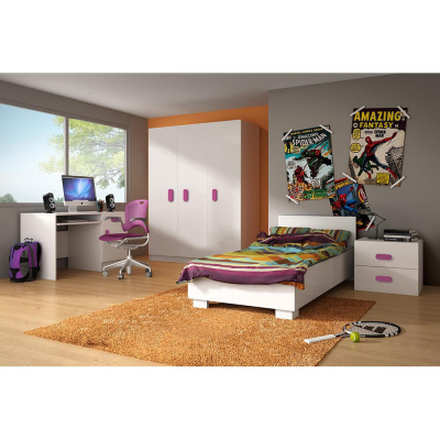 Dreitüriger Kleiderschrank für Kinderzimmer SVEN 1, Griffe – Breite 120 cm, rosa