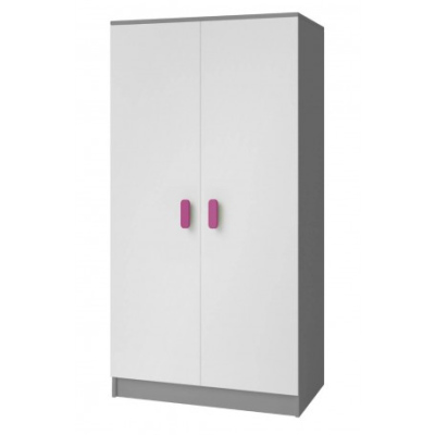 Zweitüriger grau-weißer Kleiderschrank für Kinderzimmer SVEN 2, Griffe – Breite 80 cm, rosa