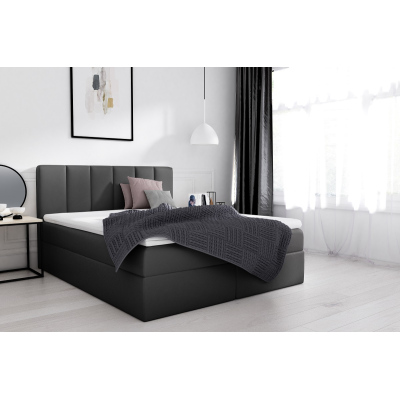 Stilvolles Doppelbett Sven mit Stauraum schwarz Öko-Leder 160 x 200 + Topper