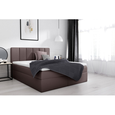 Elegantes Doppelbett mit Aufbewahrung Sven dunkelbraunes Öko-Leder 180 x 200 + Topper