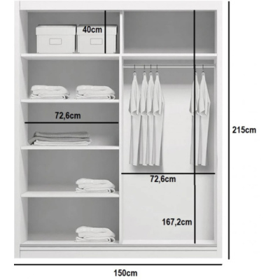 Geräumiger Kleiderschrank AMADEO, Breite 150 cm, Höhe 215 cm