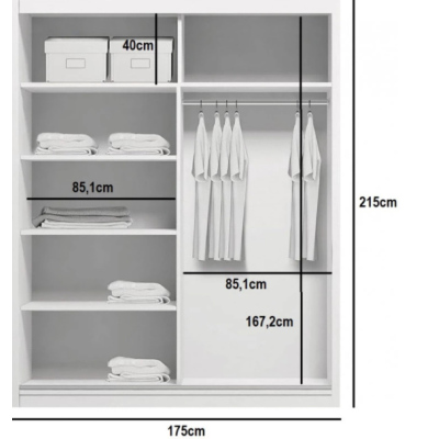 Geräumiger Kleiderschrank AMADEO, Breite 175 cm, Höhe 215 cm