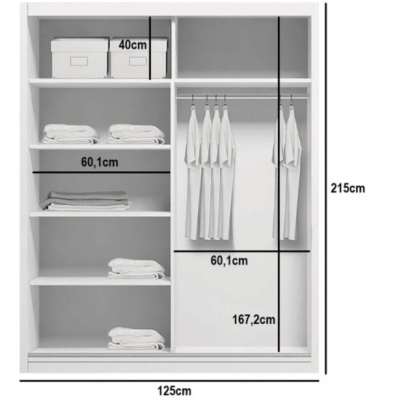 Kleiderschrank mit Spiegel ANASTACIO, Breite 125 cm, Höhe 215 cm