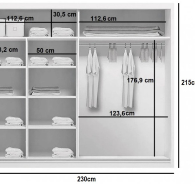 Kleiderschrank mit Spiegel EDUARDO, Breite 230 cm, Höhe 215 cm