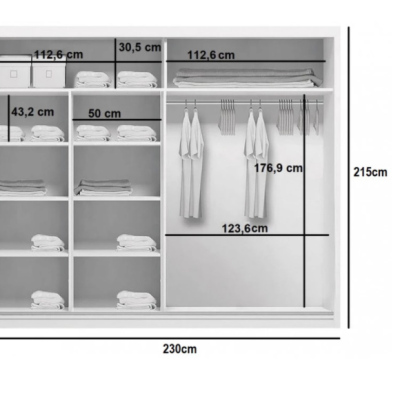 Kleiderschrank mit Spiegel EDUARDO, Breite 230 cm, Höhe 215 cm