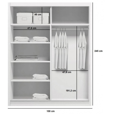 Geräumiger Kleiderschrank mit Spiegel HUGO, Breite 100 cm, Höhe 245 cm