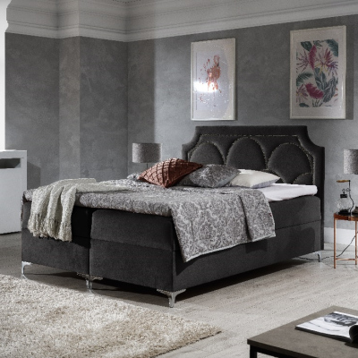 Luxusbett CASSANDRA – 140x200, Grau + TOPPER