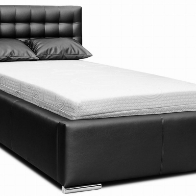 Elegantes Polsterbett Natal Mini 90x200, schwarzes Öko-Leder