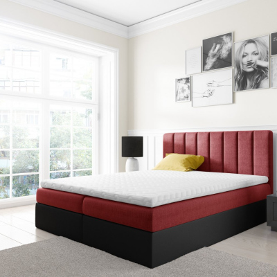 Zweifarbiges Doppelbett Azur 200x200, rot + schwarzes Öko-Leder