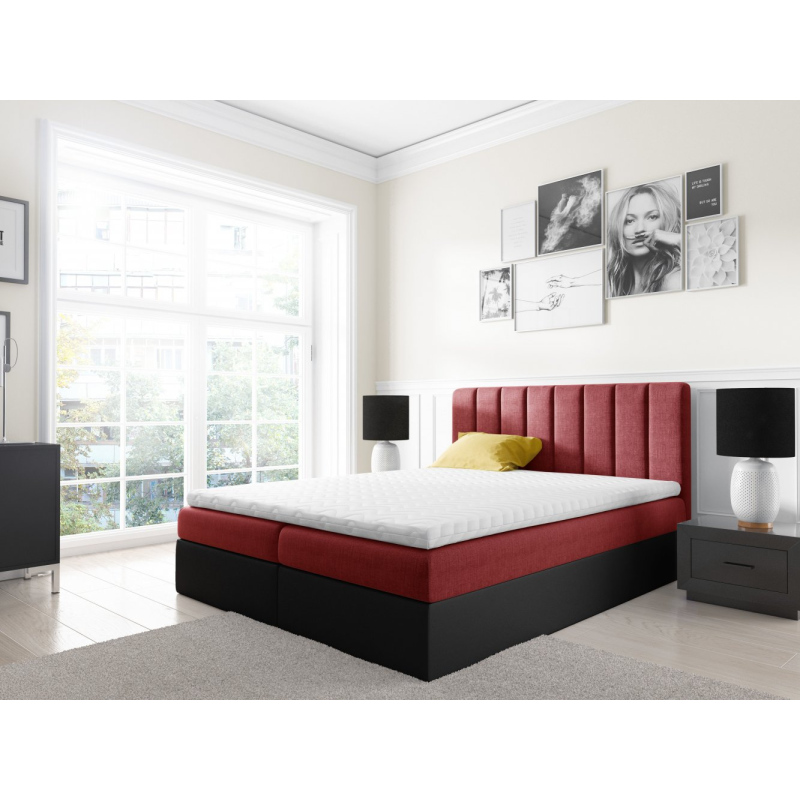 Zweifarbiges Doppelbett Azur 160x200, rotes + schwarzes Öko-Leder