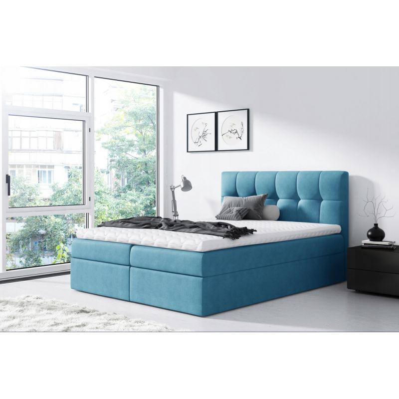 Einfaches Bett Rex 120x200, blau + TOPPER