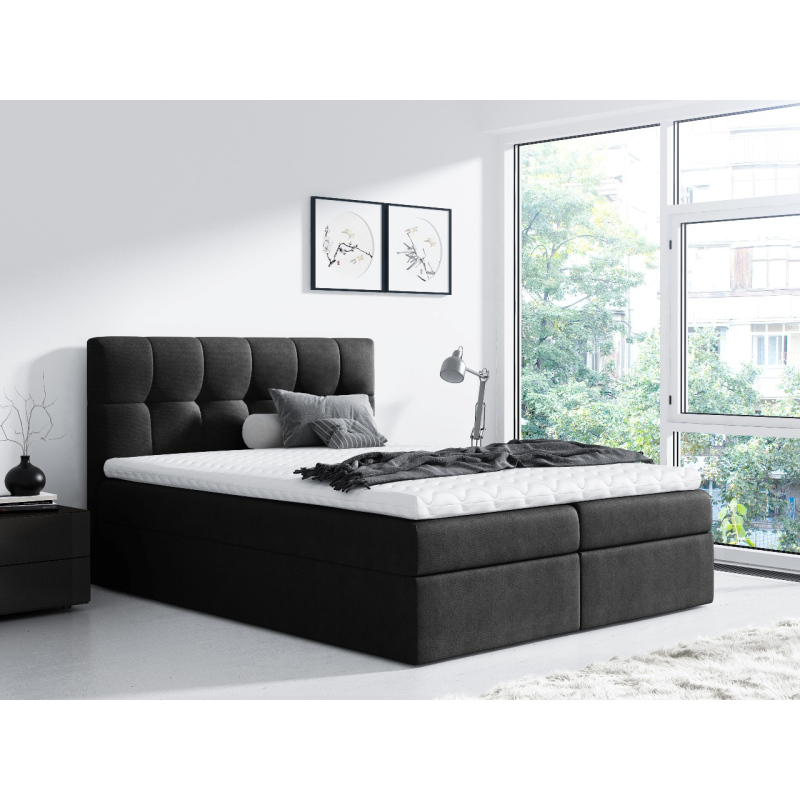 Einfaches Bett Rex 160x200, schwarz + TOPPER