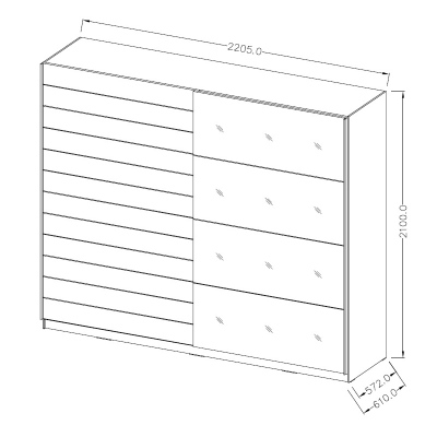 Großer kombinierter Schrank MARCELA mit Spiegel 221 cm, Eiche Monastery