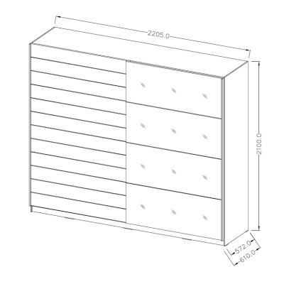 Großer kombinierter Schrank MARCELA mit Spiegel 221 cm, Eiche Monastery