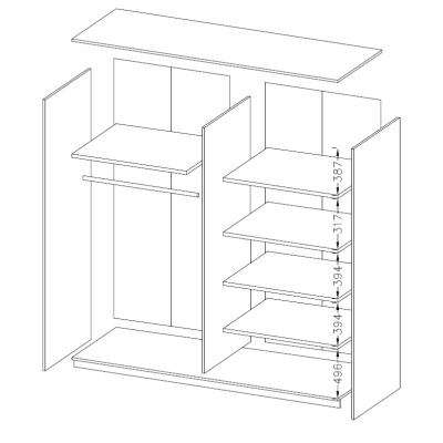 Großer kombinierter Schrank MARCELA mit Spiegel 221 cm, Eiche Monastery