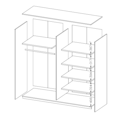 Großer kombinierter Schrank MARCELA mit Spiegel 221 cm, Eiche Monastery