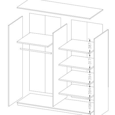 Schrank MARCELA mit Spiegel 180 cm, Eiche Monastery