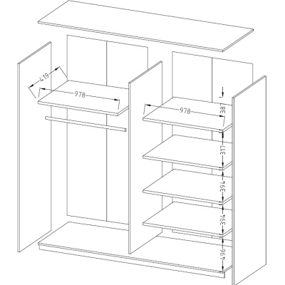 Kombinierter Schrank MARCELA mit Spiegel 200 cm, San Remo Eiche