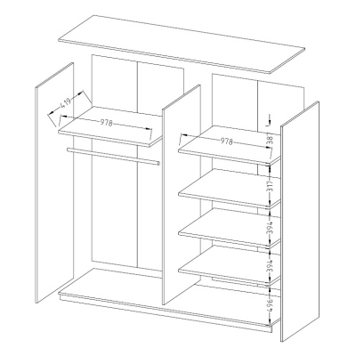 Kombinierter Schrank MARCELA mit Spiegel 200 cm, San Remo Eiche