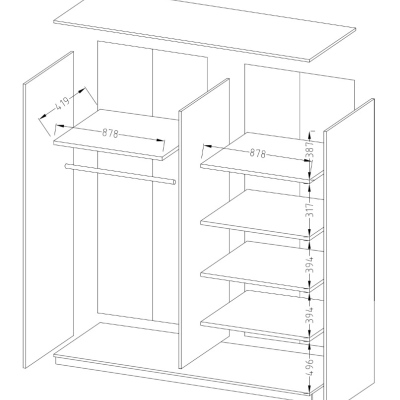 Schrank MARCELA mit Spiegel 180 cm, Eiche San Remo