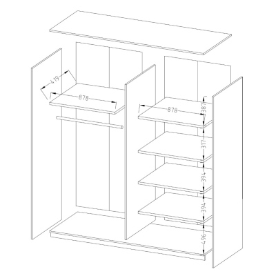 Schrank MARCELA mit Spiegel 180 cm, Eiche San Remo