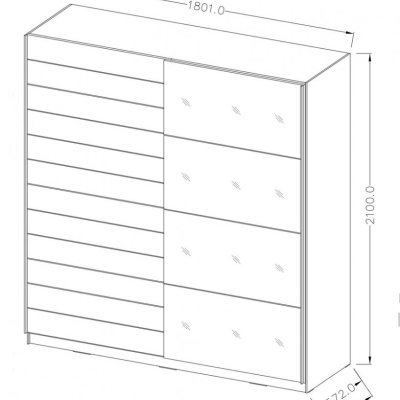 Kombinierter Schrank MARCELA mit Spiegel 180 cm, weiß glänzend