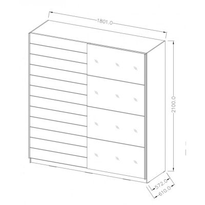 Kombinierter Schrank MARCELA mit Spiegel 180 cm, weiß glänzend