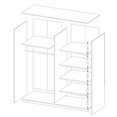 Kombinierter Schrank MARCELA mit Spiegel 180 cm, weiß glänzend