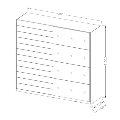 Geräumiger Schrank MARCELA mit Spiegeln 200 cm, schwarz