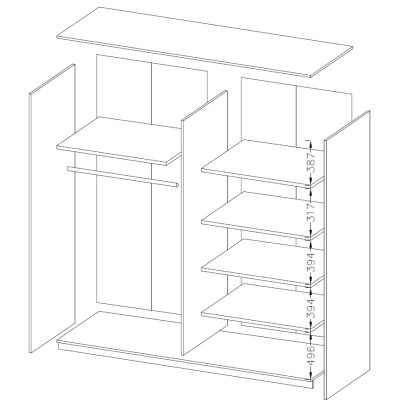 Geräumiger Schrank MARCELA mit Spiegeln 200 cm, schwarz