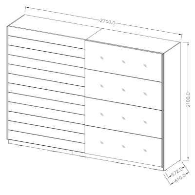 Großer Schrank SÁRA mit schwarzem Glas 270 cm, Eiche Monastery