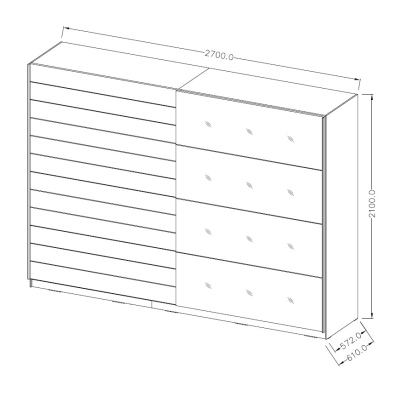 Großer Schrank SÁRA mit schwarzem Glas 270 cm, Eiche Monastery