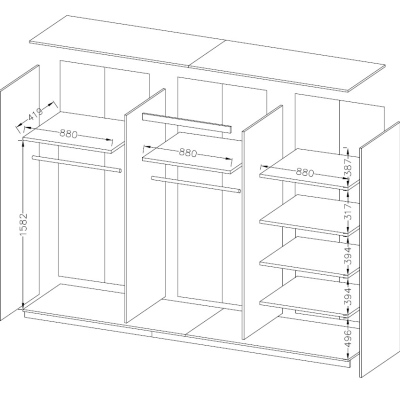 Großer Schrank SÁRA mit schwarzem Glas 270 cm, Eiche Monastery