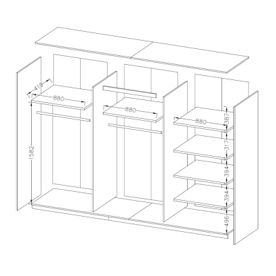 Großer Schrank SÁRA mit schwarzem Glas 270 cm, Eiche Monastery