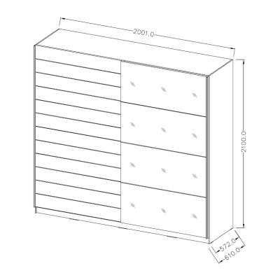 Schrank SÁRA mit schwarzem Glas 200 cm, Eiche Monastery