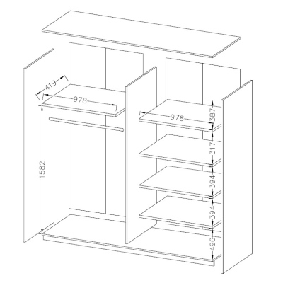 Schrank SÁRA mit schwarzem Glas 200 cm, Eiche Monastery