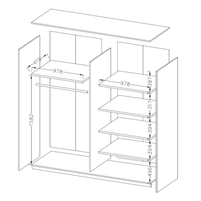 Schrank SÁRA mit schwarzem Glas 200 cm, Eiche Monastery