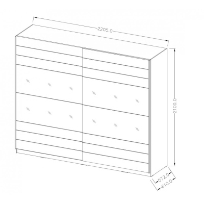 Geräumiger Kleiderschrank mit Spiegel SÁRA 220 cm, Eiche San Remo