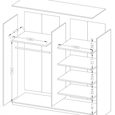 Geräumiger Kleiderschrank mit Spiegel SÁRA 220 cm, Eiche San Remo