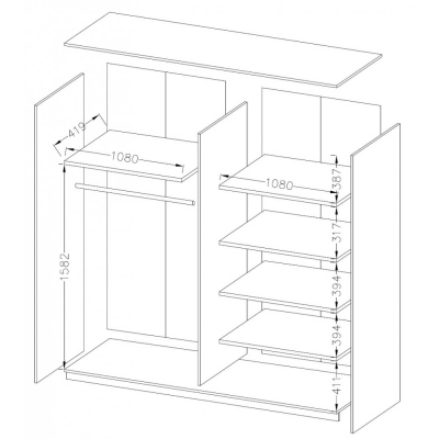 Geräumiger Kleiderschrank mit Spiegel SÁRA 220 cm, Eiche San Remo