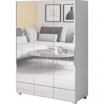 Eleganter dreitüriger Kleiderschrank APRICA – Breite 129 cm, weiß