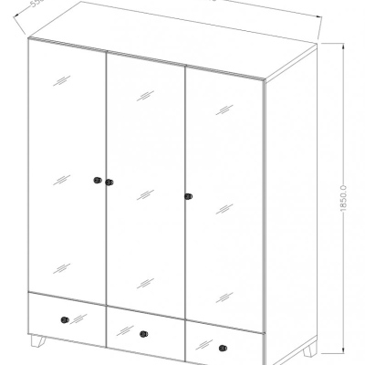 Eleganter dreitüriger Kleiderschrank APRICA – Breite 129 cm, weiß